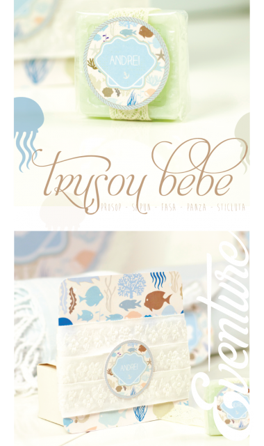 Trusou de botez brodat pentru baieti cu pestisori, Navy Cream 9
